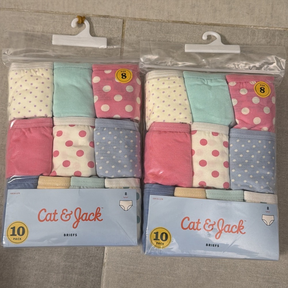 Cat & Jack Girls Briefs 20 Pack Size 8 Pink Blue Dot 100% Cotton Underwear